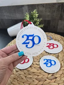 Acrylic America 250 Patriotic USA Keepsake Ornament-Magnet, 1776-2026 Themed Lightweight Home Decoration, Christmas Gift for Patriotic Enthusiasts, Fits Christmas Trees