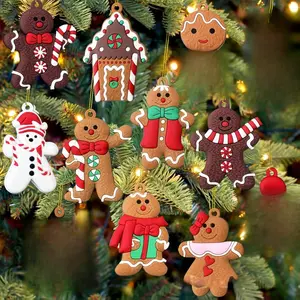 12pcs Christmas Ornaments Cute Snowman Xmas Tree Decorations Santa Claus Plastic Figurines Ornaments with Sugar Cookie House for Christmas Tree Hanging Party DIY Decor 3 Inch Tall