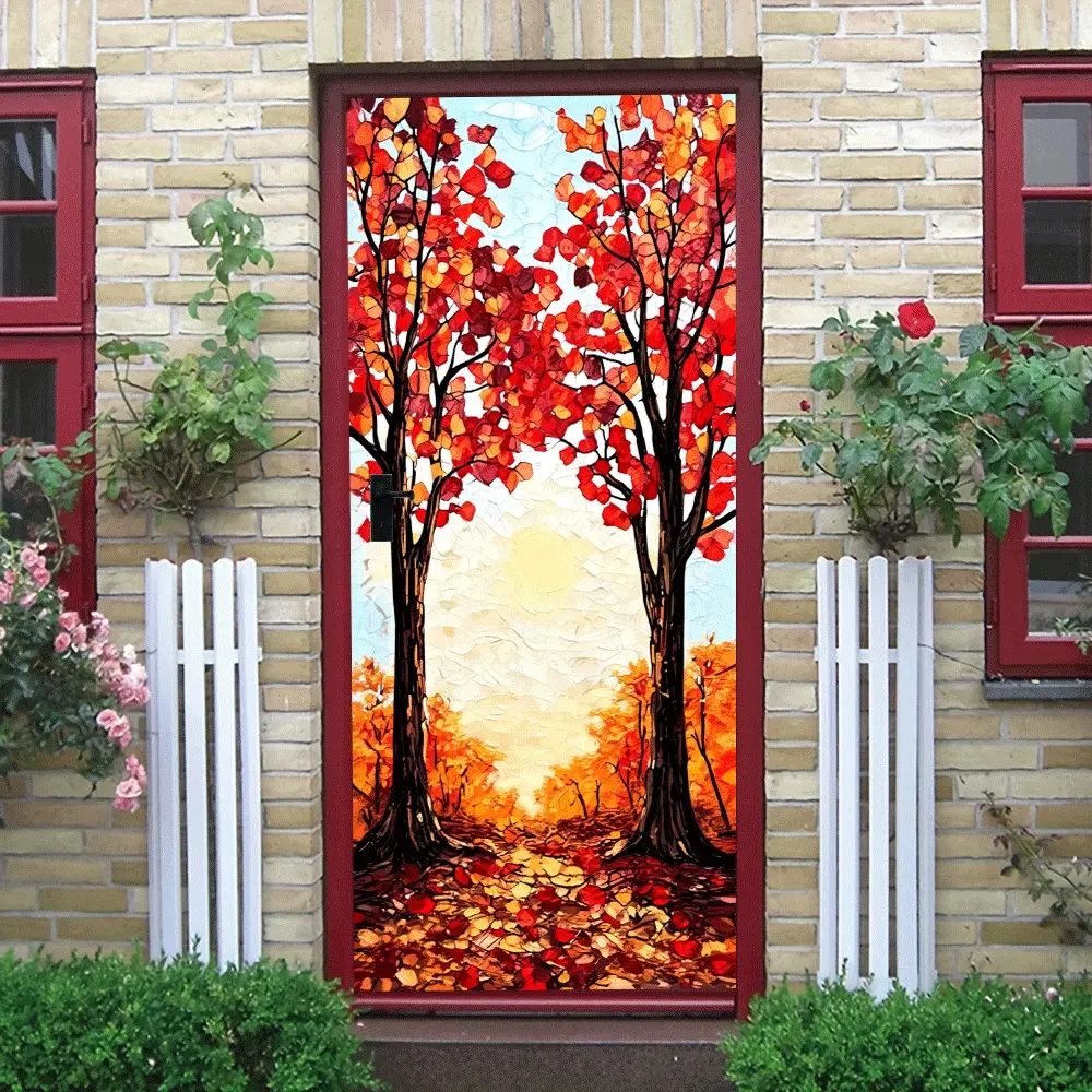 2pcs Autumn Forest Scenery Wall Stickers for Living Room Entrance Corridor Self Adhesive Removable Waterproof Wall Decal Home Decor Art Sticker Bedroom Study Room Background Wall Sticker Seasonal Scener
