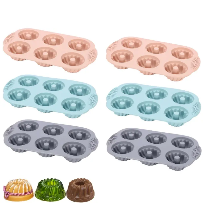 6 pcs 6-cavity cake silicone mold, soft and non stick Muffin cup baking mold cake baking tray, suitable for mini cakes, Muffin, cupcakes&jelly, oven suitable for easy cleaning