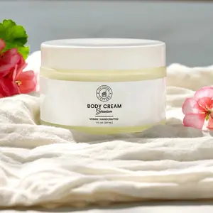 Geranium Body Cream - Vegan Handcrafted 7 Fl. Oz. / 207 mL - Natural Formula with Organic Olive & Rosemary for Radiant Moisturizing Plant Daily Moisturizers