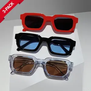 3-Pack Retro Square Sunglasses - UV-Protected Vintage Casual Men's Sunglasses for Summer Beach Days, Music Festivals, Festive & Party Accessory Use, Vintage Sunglasses