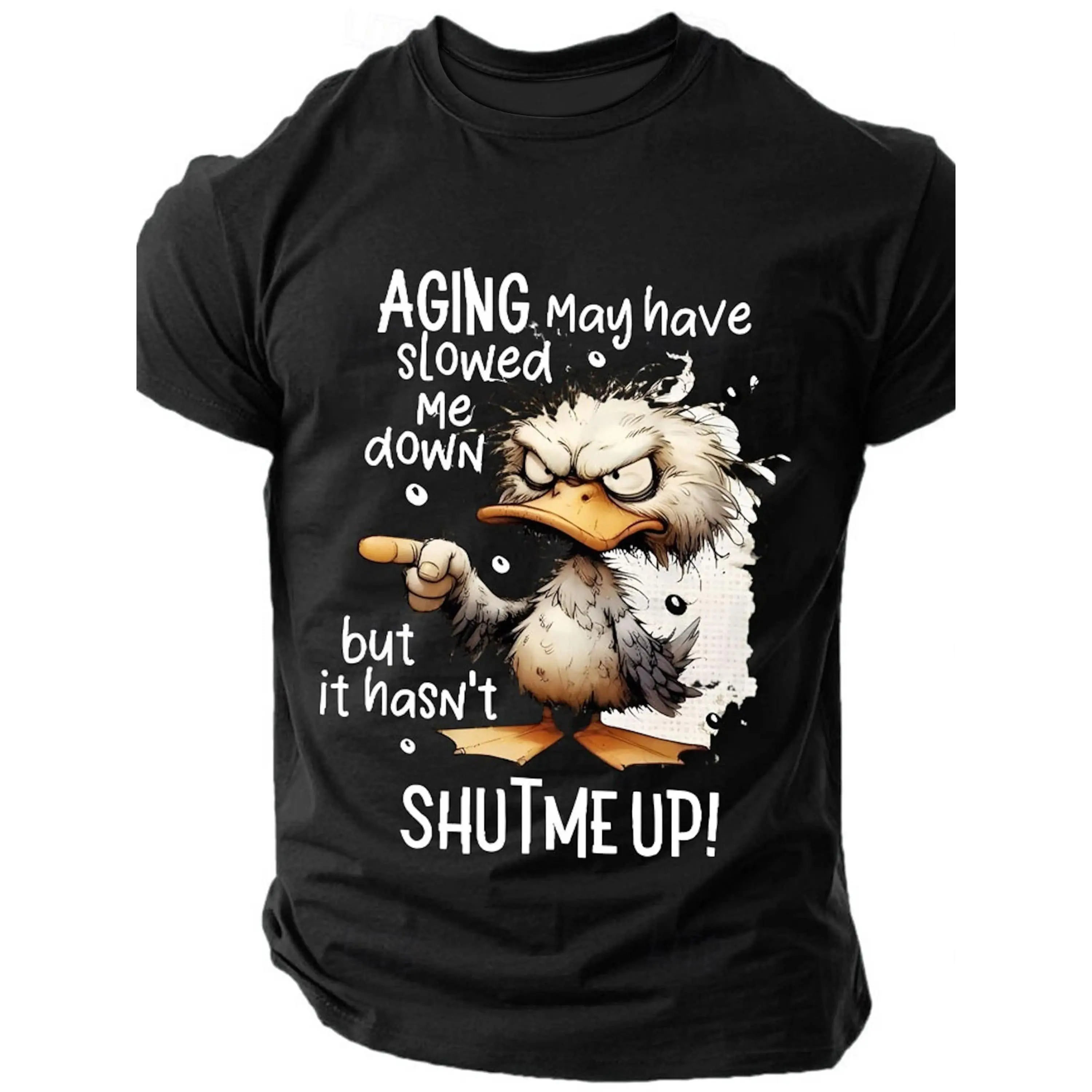 Men's T-Shirt with Funny Slogan Graphic Print, Streetwear Style Short Sleeve Top in Thick Pure Cotton, Relaxed Fit for Jeans & Joggers, Crew Neck, Fashion