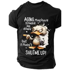 Funny Aging May Have Slowed Me Down But It Hasn't Shut Me Up T-Shirt - Humorous Black Tee with Angry Cartoon Bird Design, Lightweight and Comfortable Cotton Fabric, Perfect for Casual Wear - Available in Plus Sizes for Everyone!