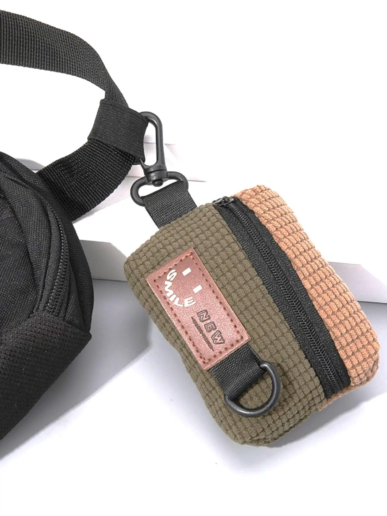 Cute Colorblock Corduroy Storage Bag As Bag Charm, Portable Small Size Earphone & Key Bag, Backpack Accessories for Daily Decor