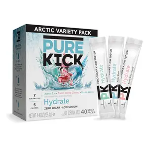 Pure Kick Arctic Variety pack Singles to Go Powdered Drink Mix, Arctic Wave, Arctic Wave Cherry, Arctic Ice, 40 Count Packets