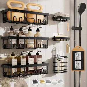 Rustproof & Waterproof Shower Caddy 6-Pack, No Drilling Adhesive Shelves Rack with Soap Holder, Large Capacity Bathroom Organizers and Storage, Wall-Mounted Kitchen & Home Decor
