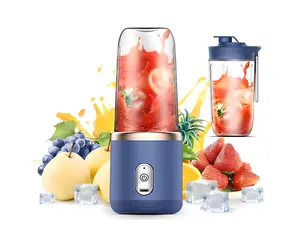 Portable Blender 14oz for Juices & Smoothies with 6 blades Puwerful performances Fusion Blender | USB Rechargeable, Lid, Cup included | Fit for travel and outdoor activities (Navy Blue)