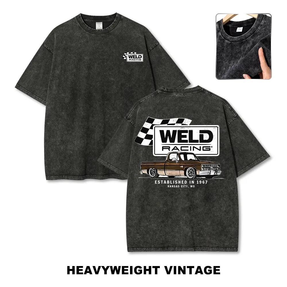 Weld Racing C10 Truck Style Loose Fit Vintage Cotton Crew Neck T-Shirt, Double-Sided Print, Suitable as a Gift for Dad, etc. Men's Top sky joke 67 shirt trend gift