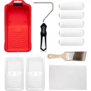 11-   Roller Kit, 4-Inch Roller with  Handle,   Tray & Liners, High-Density  Covers with Brush, Painting Supplies for Walls, Cabinets, and Trim