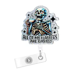 All of My Flabbers Are Gasted Halloween Badge Reel for Nurses & Hospital Workers, Belt Clip Acrylic Bling Name Badge Holder, Badge Decoration, Medical Badge Holder