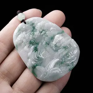 Jade Natural A Grade Pendant Waxy Type Floating Flower Landscape Women's Jade Pendant Jewelry Hanging Ornament