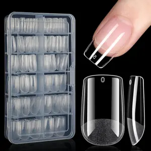 Short Square Nail Tips Soft Gel Full Cover Clear Gelly Nail Tips Half Matte Acrylic Nail Tips Pre-Filed Fake Press on Nail Tips for Extension Home DIY Salon Manicure 216PCS 12 Sizes
