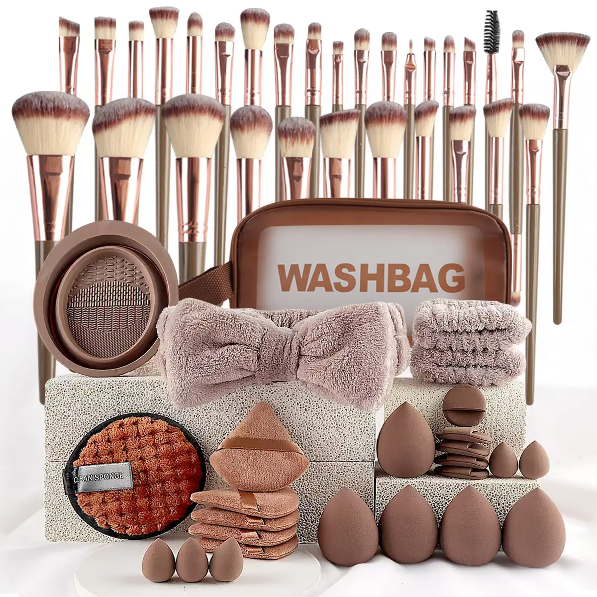All-In-One Beauty Set: Premium Makeup Brush Kit, Beauty Sponges, Hairband, Toiletry Bag, Professional Daily & Travel Cosmetic Set, Makeup Brushes Kits, Makeup Tool Set, Cosmetic Tools