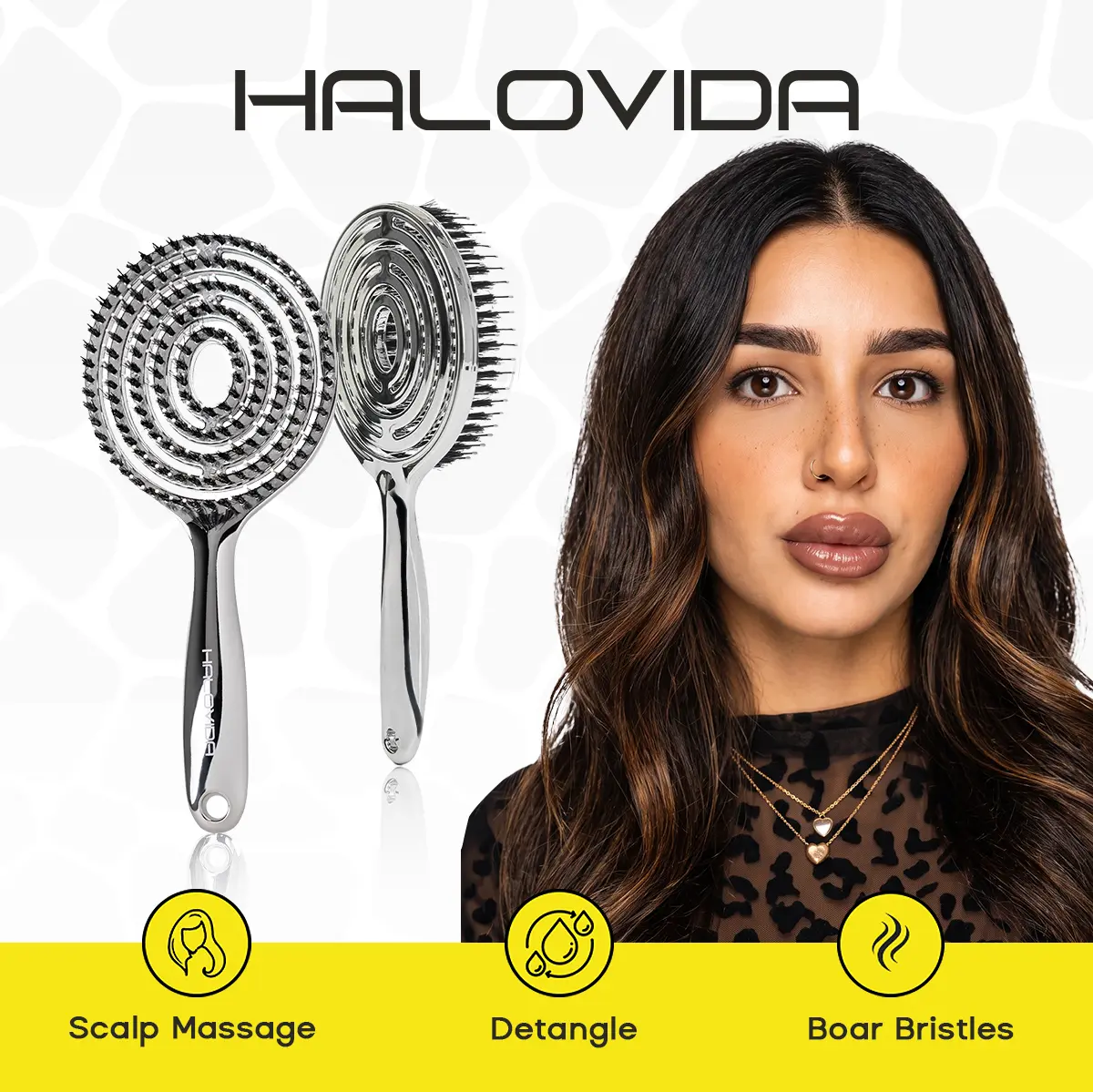 【Chela Exclusive】HALOVIDA Hollow Round Bristle Brush - Anti-Static Massage Brush for Enhanced Volume & Scalp Care,Pain-Free,Reduces Heat Damage, Ideal for Quick Drying and Voluminous Styling,Pure,Boar bristle brush