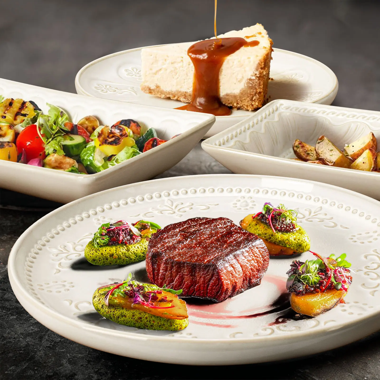 Artisan Textured Ceramic Pasta Bowls Set of 4 - 9.75" Large 50oz Salad & Serving Plates - Microwave Safe Dinnerware with Unique Embossment Designs Multiple Patterns - Saladbowl Tableware Artisan Textured Ceramic Pasta Bowls Set of 4 - 9.75" Large 50oz Salad & Serving Plates - Microwave Safe Dinnerware with Unique Embossment Designs Multiple Patterns - Saladbowl Tableware