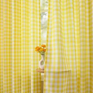 Buffalo Plaid Curtains for Living Room Bedroom 72 Inches Long 2 Panels, Rod Pocket Checkered Non See Through  Window Curtain Farmhouse Gingham Light Filtering Drapes, Yellow White