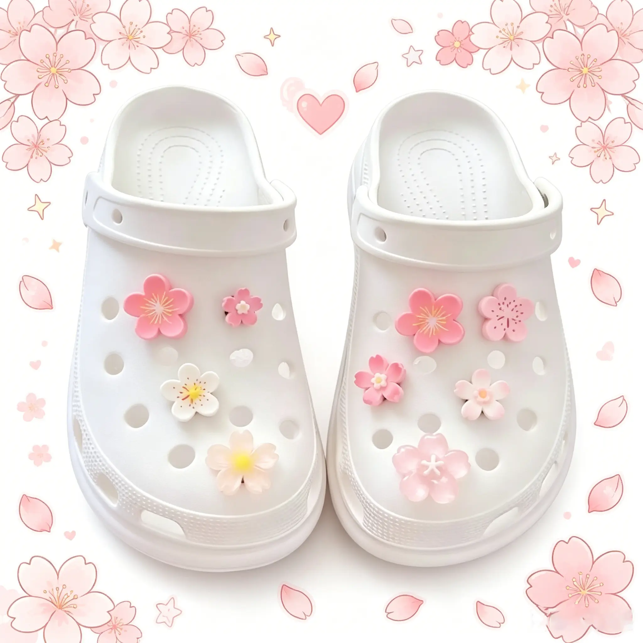 9PCS Pink Cherry Blossom Shoe Charms for Clogs Sandals, Fresh Spring Floral Cute DIY Shoe Decorations, Flower Shoe Embellishment Accessories for Women Custom Shoes