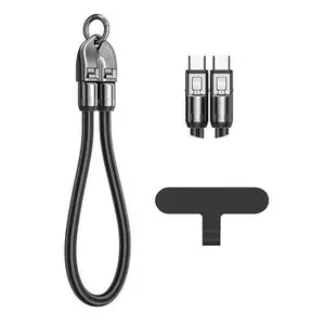 Universal 2-in-1 Fast Charge Lanyard Cable, 240W Type-C 5A PD Charging & Anti-Theft Wrist Strap, Lightning/Android/USB Keychain Charger Compatible with iPhone, Samsung & More