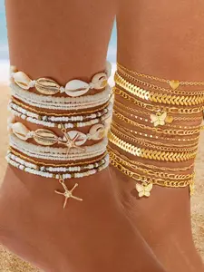 Boho Style Shell & Butterfly Decor Anklet, Dainty Layered Anklet, Fashionable Anklet for Women & Girls, Elegant All-match Fashion Accessories for Daily Wear