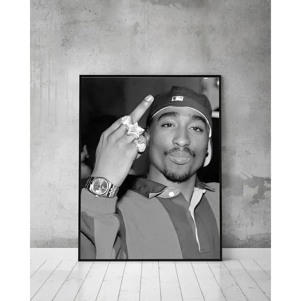 Black and White Rapper Canvas Poster, Hip Hop Portrait Wall Art, Music Artist Style Photo Print, Unframed Canvas Poster for Bedroom Studio Dorm Decor