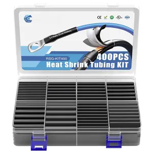 Heat Shrink Tubing Kit 400 count, 3:1 Dual Wall Tube - Adhesive Lined Heatshrink for Wires - Marine Grade and Industrial Shrinkable Wiring Wrap Fully Insulation Black, 7 Sizes