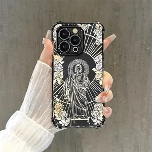 Christian Art Jesus Rose Phone Case, Vintage Aesthetic Protective Cover for【iPhone 15PRO】666