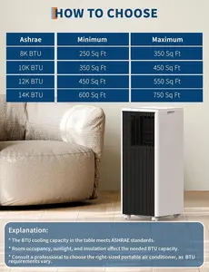 8000 BTU Portable Air Conditioner Black Top with Remote Control Dehumidifier Fan and Auto Swing for Rooms up to 350 Sq Ft Solar Powered Cooling