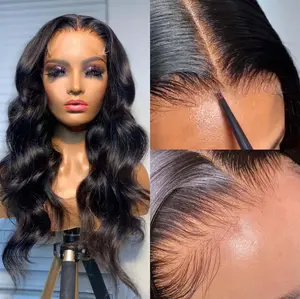 100% Real Human Hair 5X5 Closure Ready To Go Glueless Undetectable HD Swiss Lace Wig 180% Density With Clean Bleached Knots And Clean Hairline High Thickness No Short Hair Pre Plucked Virgin Hair Body Wave Lace Wig For Women Beginner Friendly