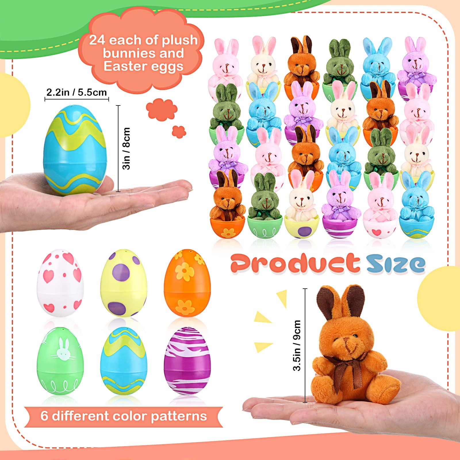 12set/24set/30set/36set Prefilled Easter Eggs with Plush Stuffer Animal for Easter Eggs Hunt Basket Stuffers Filler Prefilled Easter Eggs with Bunny for Boys Girls Outdoor Play Classroom Prize Easter Party Favors