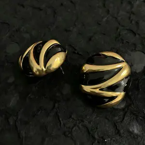 YEAHLOVE Vintage Black & Gold Twisted Statement Earrings | Retro Luxury Timeless Jewelry for Everyday Wear, Gifting & Good Luck
