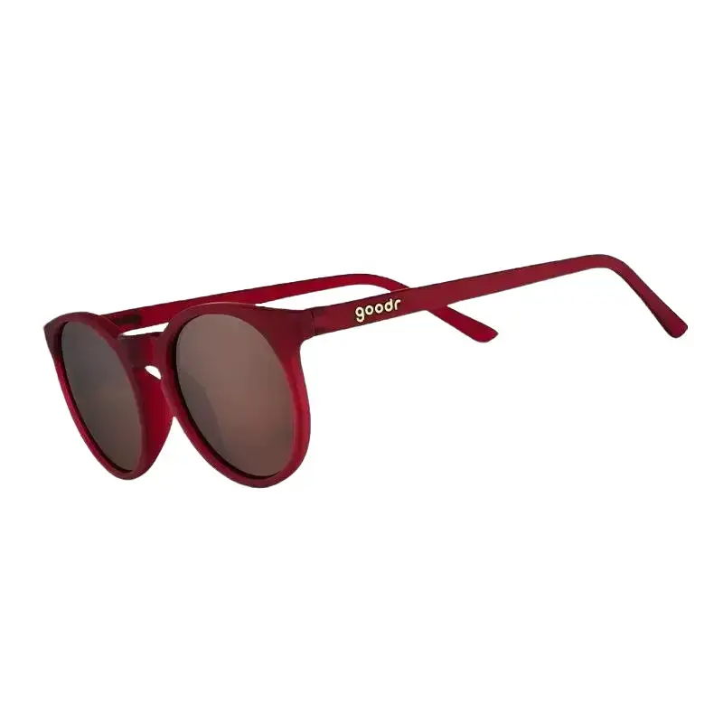 goodr I'm Wearing Burgundy? Small Size (Circle G) Translucent Dark Red Frame with Copper Lens, UV400, No Slip No Bounce No Tangle
