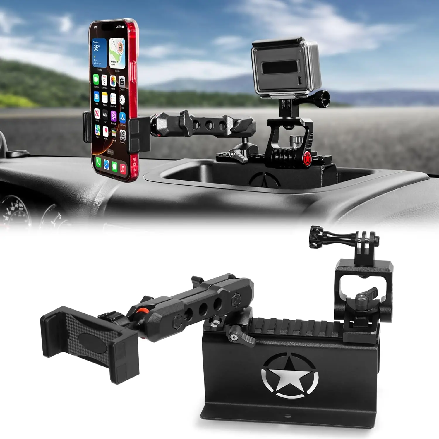 Car Phone Holder Dash Phone Holder for Car for 2012-2018 Jeep Wrangler JK JKU Accessories Slide Rail Phone Mount for Car Compatible with GoPro Action Camera and Cell Phone