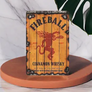 1pc 2D Plane Retro Fireball Cinnamon Whiskey Metal Sign Decorative Plaque - 7.87x 11.8inch Humorous Home, Bar, Coffee Shop Wall Art - Perfect Holiday Decoration, Garden, Garage and Gift