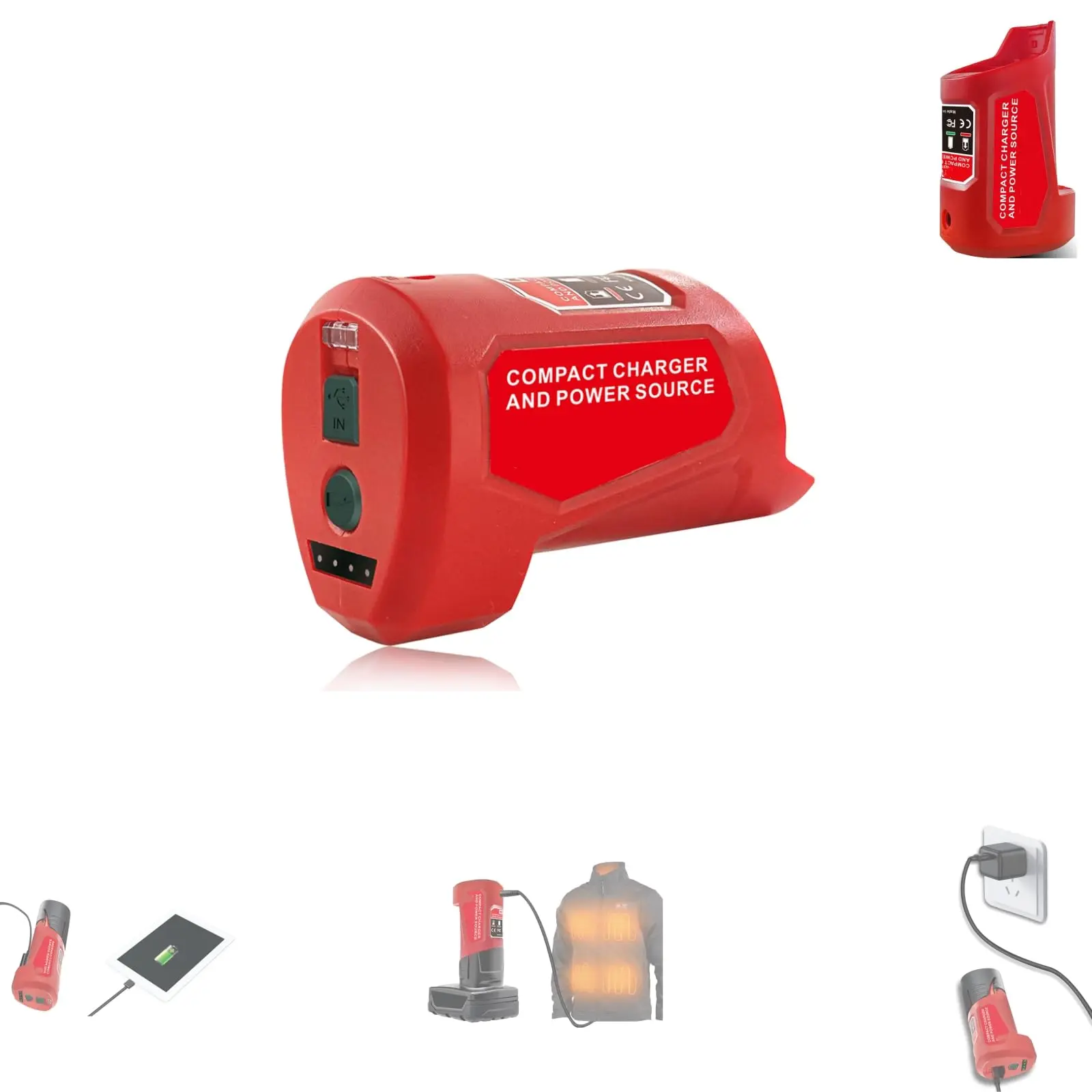 for Milwaukee for M12 12V Battery Charger Adapter, Type-C Input with USB & 12V DC Output for Heated Jacket