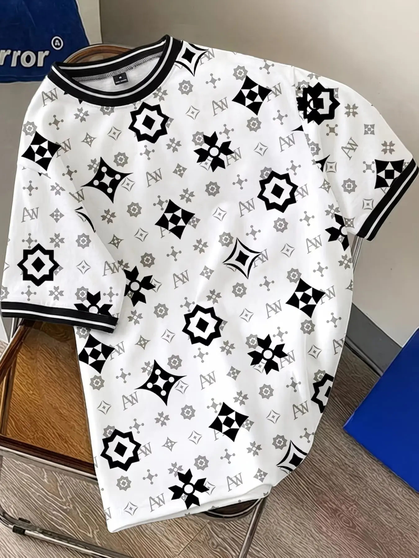 Men's Y2K Geometric Pattern Print T-Shirt, Streetwear, Menswear, Breathable Polyester Fabric, Casual Street Style Short Sleeve Round Neck, Summer Fashion Choice