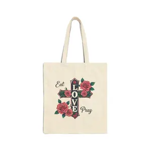 Eat, Pray, Love Foral Design Tote Eco-Friendly Shopping Bag, Gift for Friends, Mother's Day, Faith-Based Bags