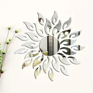 25pcs silver sunflower acrylic mirror wall sticker background wall decoration, Home Decor, suitable for bedroom, living room, office, entrance, bathroom, anti shatter self-adhesive wall sticker, Islamic Ramadan Eid al Fitr mirror wall sticker
