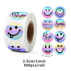 Rainbow Smiley Face Stickers, Self-Adhesive Round Labels for Books, Stationery Decoration, Gift Wrapping, Waterproof Wedding Seals