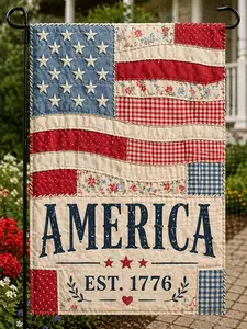 [PRINT] Faux Patchwork 250th Anniversary 4th of July Decor, USA 250 Years Garden Flag, 250 Years Banner, USA 250th Independence Day Banner