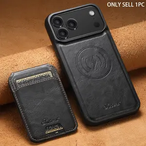 Magnetic Card Holder Leather Protective Case Cover Protector with Stand, Magsafe Wireless Charging Compatible, Fits iPhone 17/16/15 Series, Horizontal & Vertical Stands, Cellphone Accessories