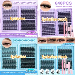 640 Piece Cluster Eyelash Set, Soft Comfortable Wear, DIY Natural Look, Thin Ultra Soft Lightweight, Mixed Lengths 8-16mm, Reusable, DIY Eyelash Extensions