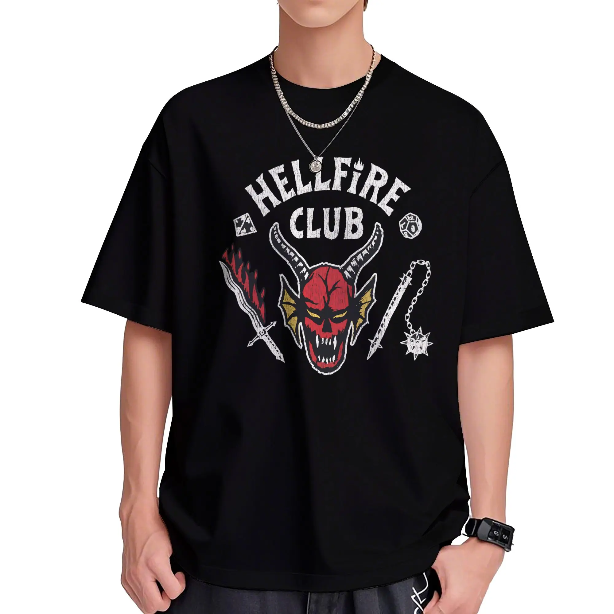 Mens Casual Menswear  4 Hellfire Club Skull & Weapons Short-Sleeve T-Shirt