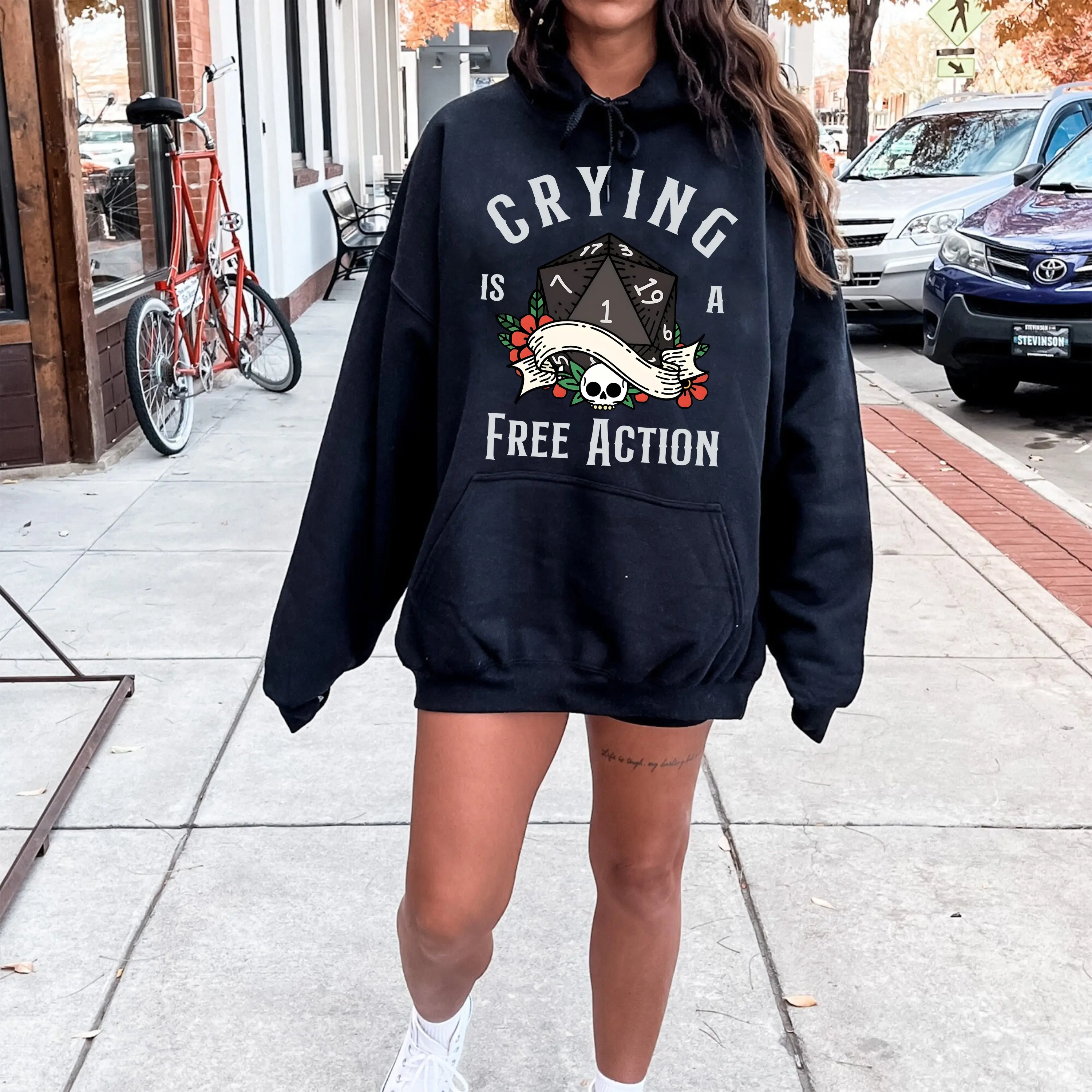 Crying Is A Free Action Sweatshirt, Funny D&D Shirt, Trendy Dice Sweatshirt, Tabletop Gaming Tee, Fantasy Gaming, Dungeon Master Shirt, RPG Lover Gift
