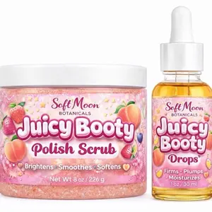Juicy Booty Scrub & Booty Drops Set | Brightening Body Polish + Glow Oil Duo | Smooth Soft Skin | Butt, Thigh Exfoliating Scrub | Hydrating