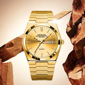 Men's business quartz watch with stainless steel strap, white dial with date display, high quality luxury waterproof watch. power matic