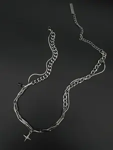 Hiphop Two-Layer Necklace, Elegant Iron Chain with Star Pendant, Unisex Fashion Accessory, Trendy Jewelry Gift, No Plating
