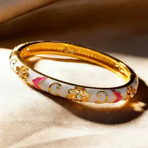 Cloisonné Bracelet for Women, Enamel Peacock Blue Chinese Style Jewelry, Blue and White Porcelain Design Lightweight Bangle, Buy 1 Get 1 Free 2 Piece Set Gifts for Her