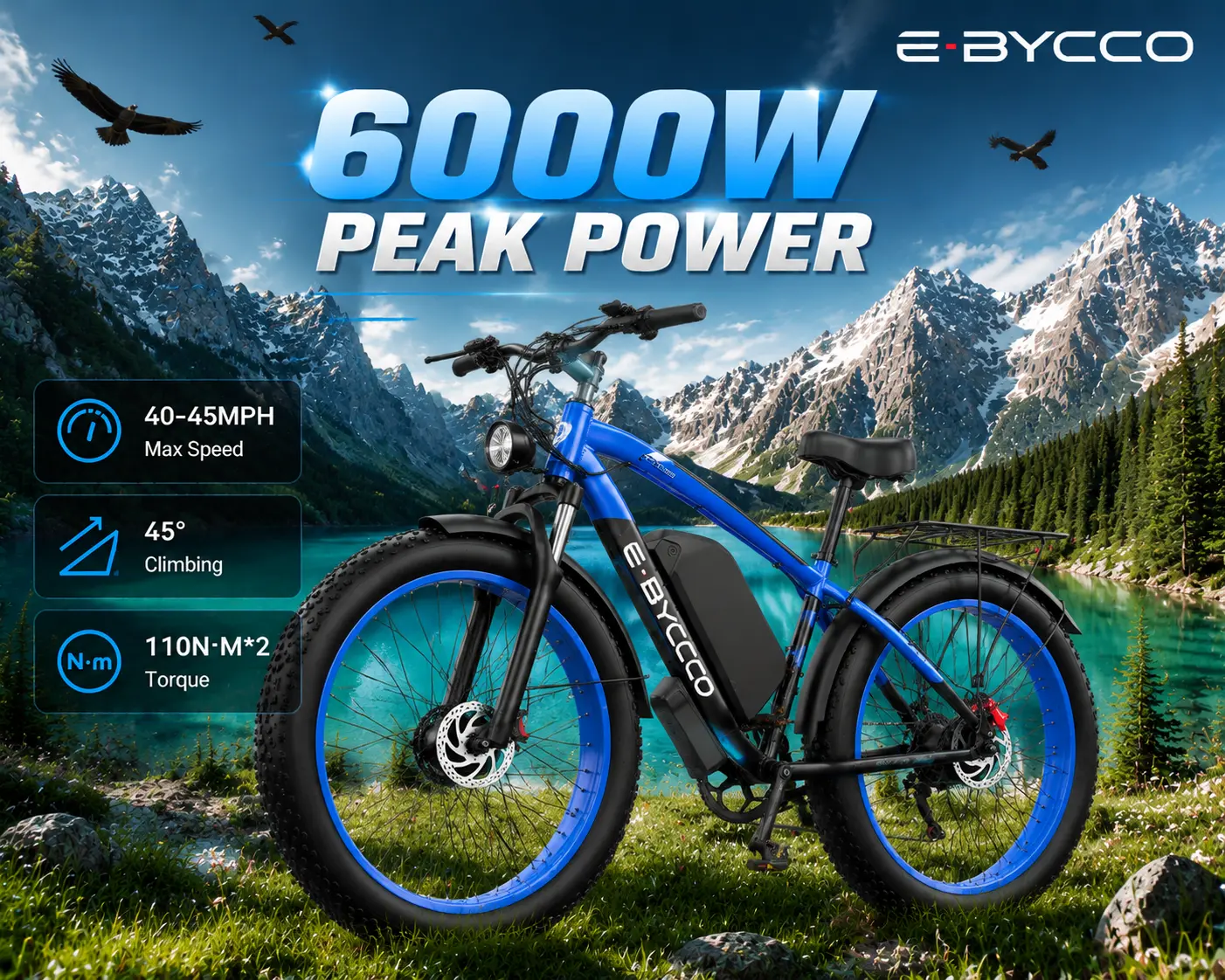 E·BYCCO 24" C5PRO Peak 6000W  Off-Road Fat Tire Electric Bike ebike plegable Led Bike Light summervibes️ mph speed