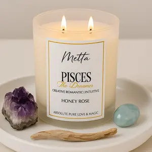 Metta Pisces Zodiac Candle The Dreamer Creative Romantic Intuitive Honey Rose Scented Candle for Absolute Pure Love Magic